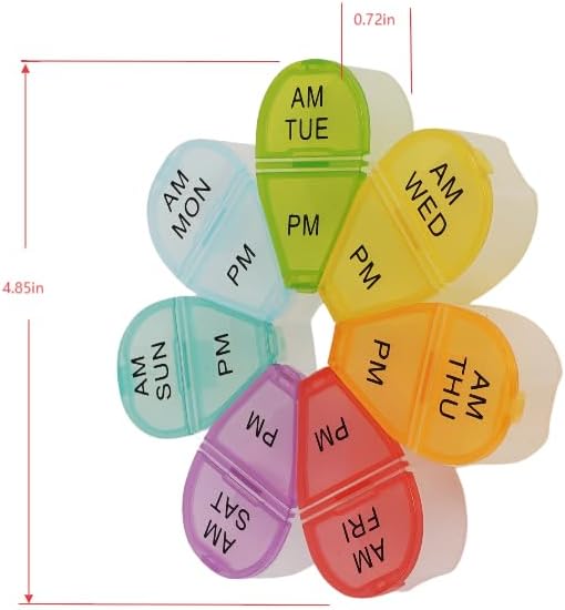 Cute 7 Day AM PM Pill Organizer, Twice a Day Weekly Pill Box with 7 Color Coded Compartments, Flower Shape Portable Travel Pill Case for Vitamins, Supplements and Medications (Multicolor, Small)