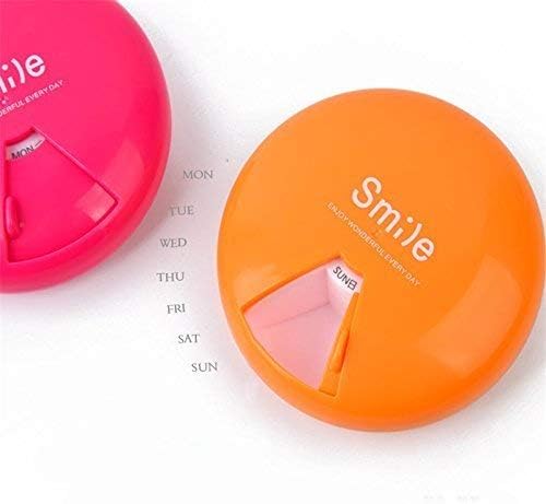 CASSARINA™ Medicine Box Round Smile 7 Slots 360 Rotating Disk Weekly Pill Box Tablet Holder Medicine Case - Multi Color (1)
