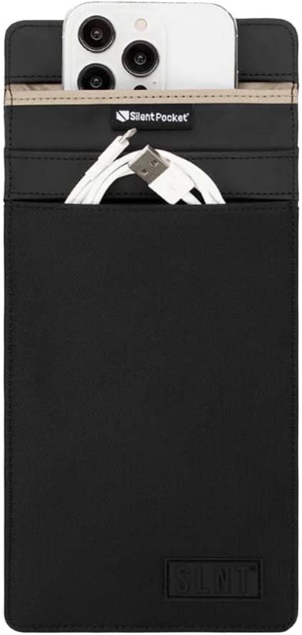 Silent Pocket SLNT Faraday Bag Smartphone Sleeve Leather or Weatherproof Nylon, Signal Blocking Device Shielding for iPhone, Galaxy, Most Phones, Privacy, Anti-Hacking (Black Nylon, Medium)