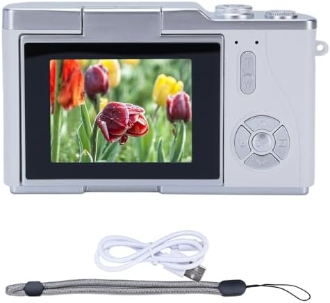 48MP Digital Camera, 1080P Video Camera, 8X Zoom, 2.4 Inch HD Flip Screen, LED Fill Light, Long Battery Life, with Multiple Functions for Entertaining Photography (White)