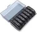 Portable Pill Organizer for Travel, 7-Day Pill Case with 14 Compartments, Pill Holder for Vitamins & Medication, Leak-Proof & Compact Design (Black Shell with Black Grid, 1PC)