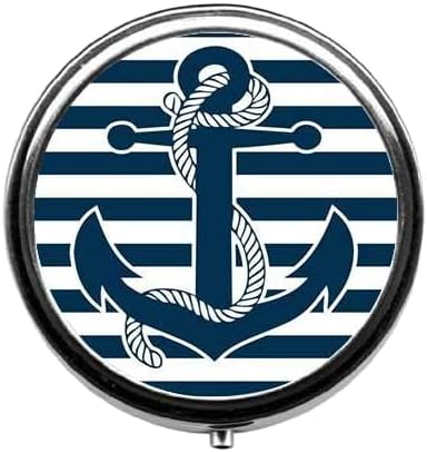 Anchor Pattern Cute Pill Box/Pill case-Round Pill Box/case- Three-Compartment Pill Box/Pill case …