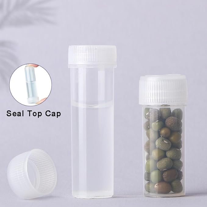 SOUJOY 200 Pieces Small Pill Bottle, 5ml Plastic Sample Bottle, Empty Prescription Medicine Vial Container with Cap, Clear Tiny Travel Tubes for Storage Portable Lab