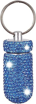 Bling Pill Container Portable Pill Bottle Case Pill Holder Keychain Medicine Holder Mini Size Waterproof and Light Weight for Outdoor Camping Traveling (Light Blue)