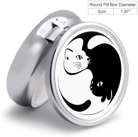 Round 3 Compartment Pill Box, Decorative Travel Pill Case, Moistureproof Daily Cute Pill Box Suitable for Women Men Compatible with Yin Yang Black and White Sleepy Cat