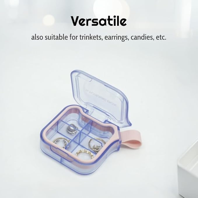Small Stylish Pill Case, Compact Vitamin Box, Portable Travel Pill Dispenser, 4 Compartments Medications & Supplements Organizer (Black)