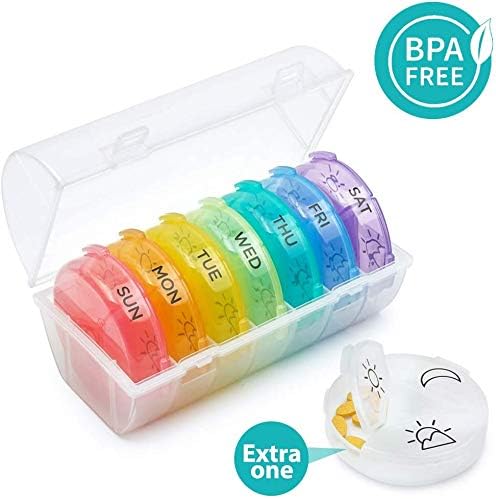 Weekly Pill Organizer 3 Times A Day, NURSAL 7+1 Pill Organizer BPA Free, 7 Day Large Compartment Pill Box with Extra Pill Case, Portable for Pills, Fish Oil and Supplements