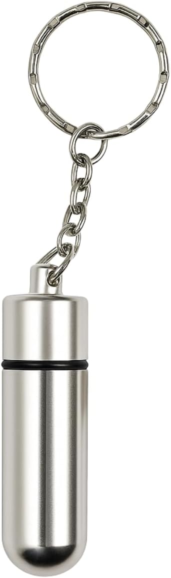 BIN BUDDY 2" (5.1 cm) Metal Pill Holder | Key Ring & Inner Vial | Dual Storage | Moisture Resistant | Ideal for Emergency Medication & Information