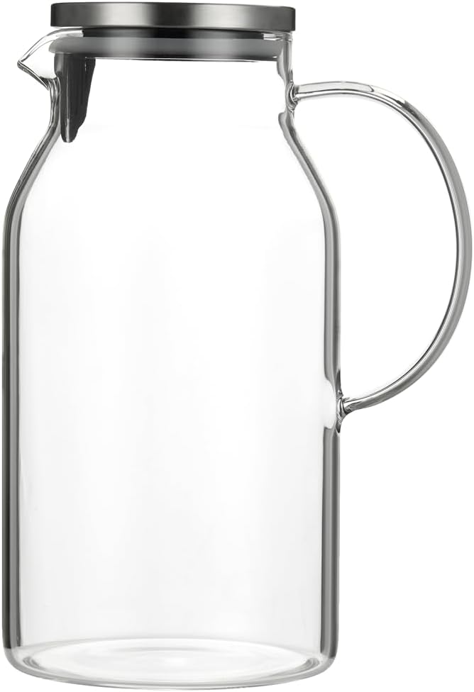 Karafu 95 Ounces/2.8 Liter Glass Pitcher with Lid, Wide Mouth Heat Resistant Water Jug for Hot/Cold Water, Ice tea and Juice Beverage