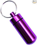 Purple Pill Organizer Mini Pill Box, Metal Pill Box Emergency Medicine Drug Box Tank with Keychain Case Stainless Steel for Outdoor Travel Waterproof Case Outdoor Camping Hiking Traveling Pill Organiz