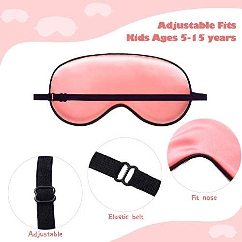 Sintege 4 Pcs Silk Eye Mask for Sleeping Kids Soft Eye Cover with Adjustable Strap Blindfold for Kids Boys Girls Christmas Travel Gift Nap Shade Blocking Light(Green, Pink, Violet, Red)