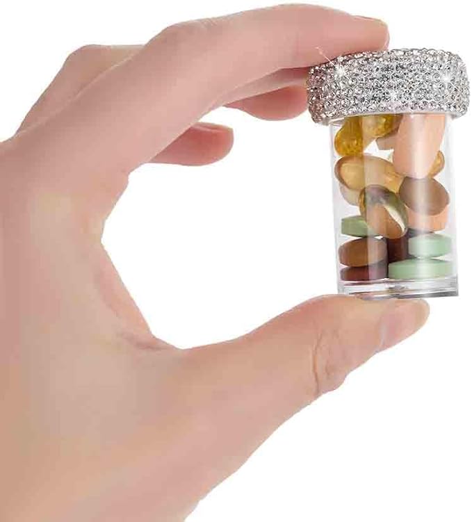 Bling Diamond Portable Waterproof Pill Case Medicine Dispenser Bottle Storage for Outdoor Camping Travel (White)
