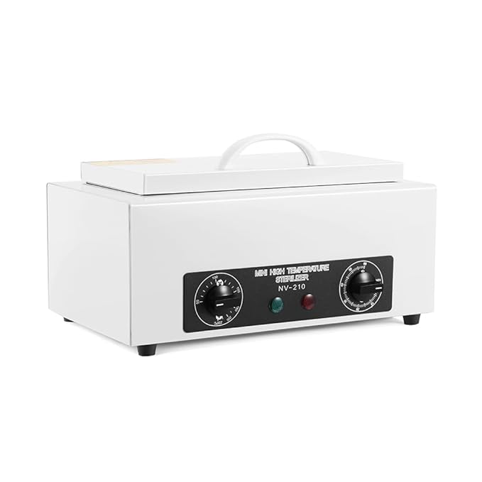 Professional Nail Tool Sterilizer Box, 2.2L Dry Heat Cleaning Cabinet with Temperature Control, Timer for Manicure Pedicure SPA Salon Barber Equipment (White)