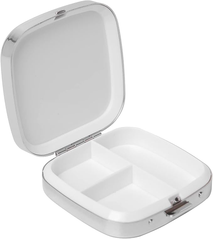 Simple Metal Portable Mini Medicine Box Storage Case (3 compartments Silver)
