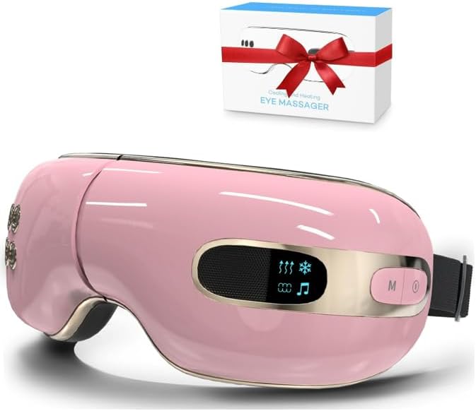 Eye Massager with Heat and Coolling for Migraines, Dry Eyes, Eye Strains, Eye Massager Mask Heat Cold Tech Bluetooth Music for Sleeping Birthday Gifts for Women Men