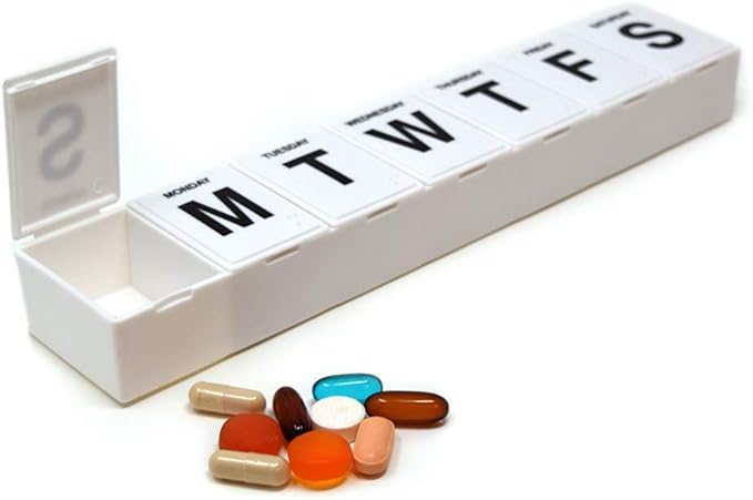 Jumbo Weekly 11" Pill Organizer - Extra Large Compartments Will Hold 7 Days Worth of Vitamins and Medications - Great Size for Gummy & Chewable Vitamins (1)