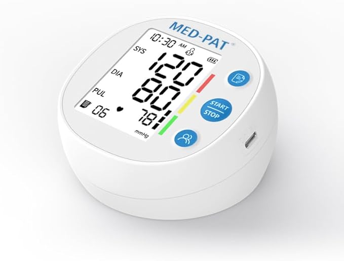 Med-Pat BP-R Blood Pressure Monitor - Digital Automatic Arm Cuff BP Machine - Large LCD, 2 Users, 120 Memories Each - Heartbeat & Still Detection - Portable, Easy - Round Design