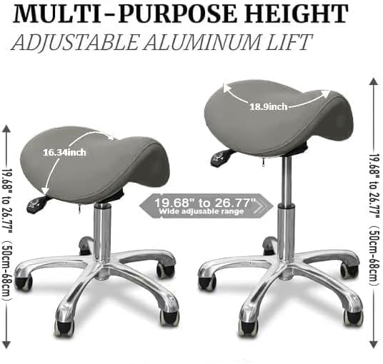 Saddle Stool with Wheels,Rolling Stool,Rolling Chair Ergonomic Swivel Rolling Chair with Hydraulic Lifting Height Adjustable Rolling for Office Medical Massage Salon Drafting(Grey)
