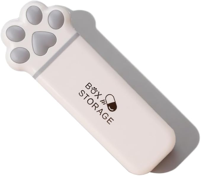 Cute Cat Paw Travel Pill Organizer, Small Pill Case Fits in Purse or Pocket, Compact Slim Pill Holder, Stylish 3 Compartments Moistureproof Vitamin Box (Grey)