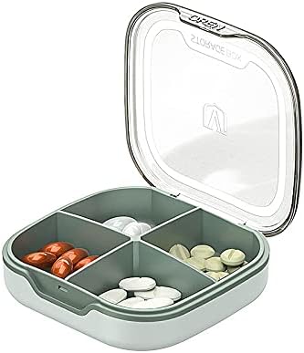 Pill Case Compartment Portable Pill Organizer Divided Vitamin Box Medicine Holder for Daily and Travel Use-4 Compartments-Grass Green