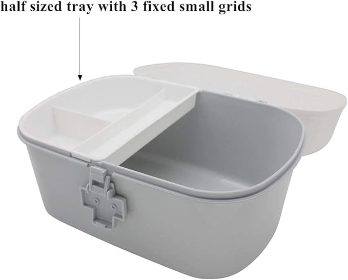BangQiao Plastic First Aid Storage Box Container Bin with Removable Tray and Portable Handle, Family Emergency Medicine Kit Case Organizer, White&Gray