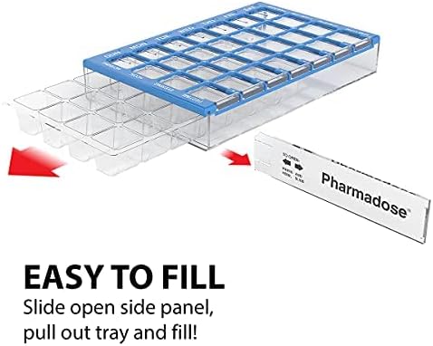 EZY DOSE 2 Pack Pharmadose 7-Day Pill, Medicine, Vitamin Organizer Box Case Weekly, 4 Times a Day, Medium Compartments Clear Lids (2 Pack - Random Colors)