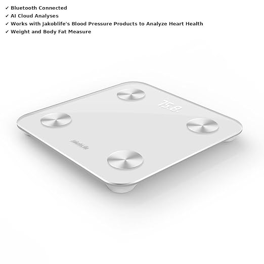 Smart Bluetooth Body Scale, Digital Weight Scale with BMI Analysis, Heart Health Tracking, White