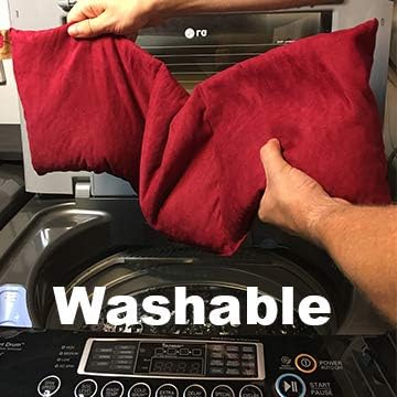 Double Square Red Denim Cherry Pit-Stone Pillow, Microwavable Hot/Cold Compress, Sustainable Heating Pad, Moist Heat, Muscle Joint Pain Relief, Gift.