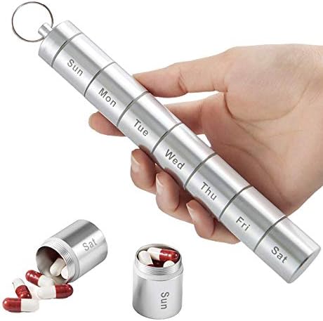 Mini Pill Case Adjusting Pill Dispenser Waterproof 7 Days Pill BPA-Free Holder Box Pocket Mini Travel Pill Container Purse Small Portable Medicine Keychain Outdoors and Travel and Carabiner (1 Pcs)