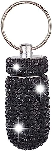 Bling Pill Container Portable Pill Bottle Case Pill Holder Keychain Medicine Holder Mini Size Waterproof and Light Weight for Outdoor Camping Traveling (Black)