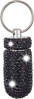 Bling Pill Container Portable Pill Bottle Case Pill Holder Keychain Medicine Holder Mini Size Waterproof and Light Weight for Outdoor Camping Traveling (Black)