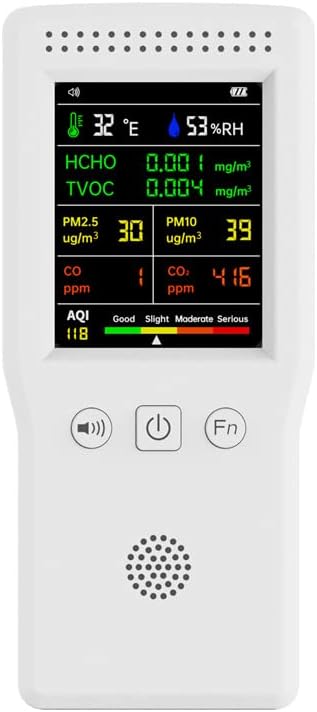 9-in-1 Air Quality Monitor, Indoor Air Quality Meters for PM2.5, PM10, AQI, CO2, CO, TVOC, HCHO, Humidity & Temperature Detector, Portable Air Quality Tester