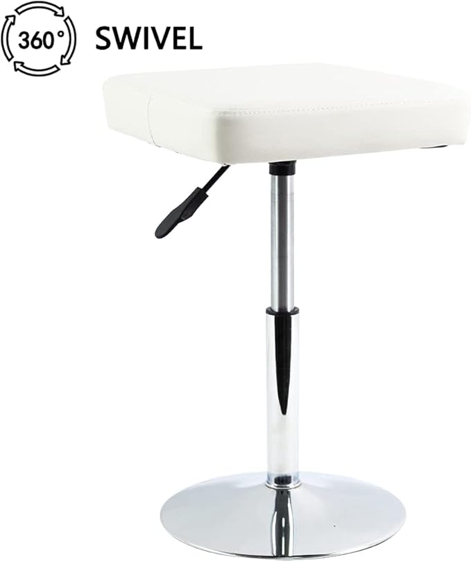 FURWOO White Square Salon Stool - Height Adjustable Step Stool for Vanity,Manicure,Shop,Barber Home Office,Small
