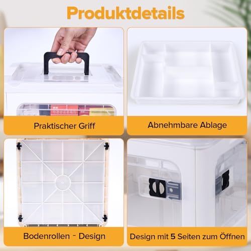 18QT Medicine Storage Box with Handles, Large Capacity First Aid Box, Clear Medical Supply Organizer with Removable Tray, Multipurpose Plastic Medicine Chest with Wheels
