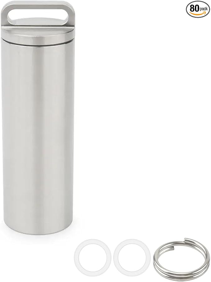 Titanium Pill Container Keychain, Waterproof EDC Pill Holder for Vitamins & Medication, Ultra-Lightweight Metal Pill Case Organizer for Men & Women, Portable Travel Pill Box (L)