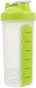 2-in-1 Water Bottle and Pill Organizer, 600ml Capacity, 7 Compartments outdoor capsule cup medicine box dispenser (Shaking Cup Green)