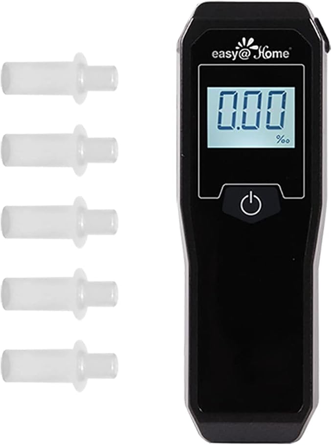 Easy@Home Breathalyzer, Professional-Grade Portable Fuel Cell Breath Alcohol Tester, Personal BAC Level Tracker Color Backlit Digital Notifications, 5 mouthpieces EAT-05FL