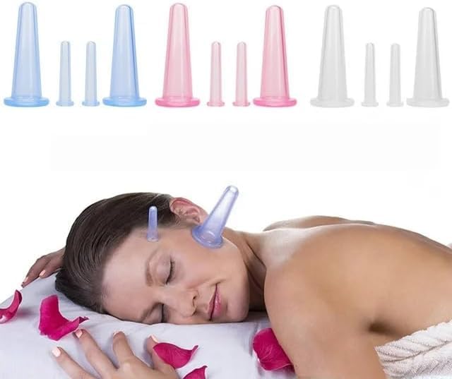 4Pcs Blue Facial Cupping Therapy Set Anti Cellulite Silicone Vacuum Cupping Cups for Face and Eye Cupping Massage (2 Small + 2 Large)，Massage Tools