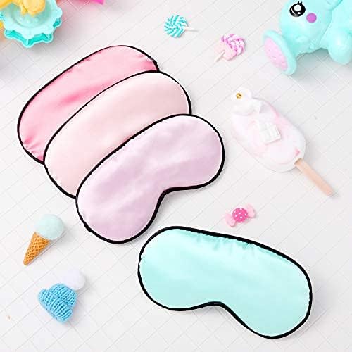 Sintege 4 Pcs Silk Eye Mask for Sleeping Kids Soft Eye Cover with Adjustable Strap Blindfold for Kids Boys Girls Christmas Travel Gift Nap Shade Blocking Light(Green, Pink, Violet, Red)