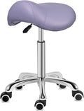 Kaleurrier Saddle Stool Rolling Swivel Height Adjustable with Wheels,Heavy Duty Saddle Chair,Ergonomic Stool Chair for Hair Salon Lab Clinic Dental Massage Home Office Kitchen (Purple, Without Back)