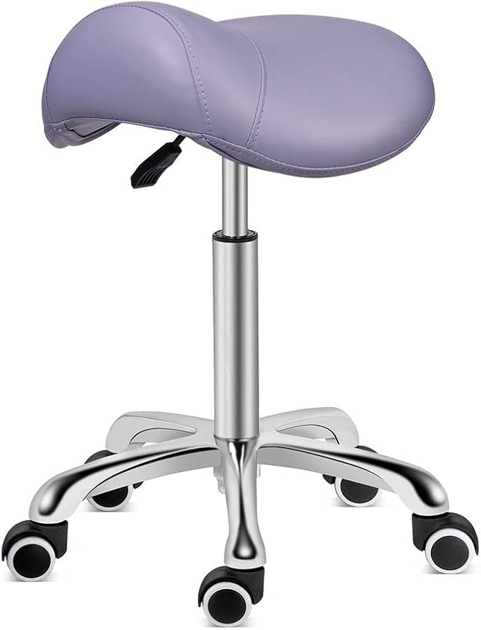 Kaleurrier Saddle Stool Rolling Swivel Height Adjustable with Wheels,Heavy Duty Saddle Chair,Ergonomic Stool Chair for Hair Salon Lab Clinic Dental Massage Home Office Kitchen (Purple, Without Back)