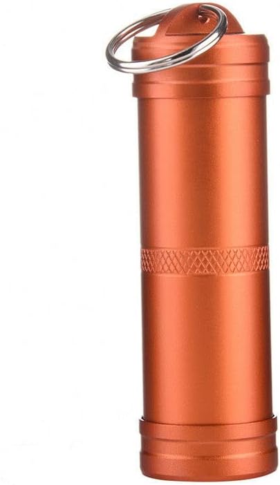 TopHomer Keychain Pill Holder Portable Mini Aluminium Alloy Pill Organizer Case Cylinder Daily Pill Organizer for Hiking, Fishing, Camping, Hunting, Outdoor(Orange)