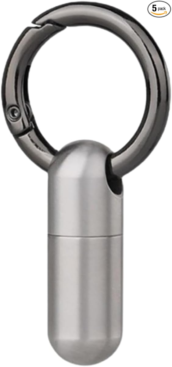 Titanium Keychain Pill Holder Mini Daily Pill Box Pendant Container Waterproof Metal Case Bottle Portable Organizer (Ti 2 with Ring)