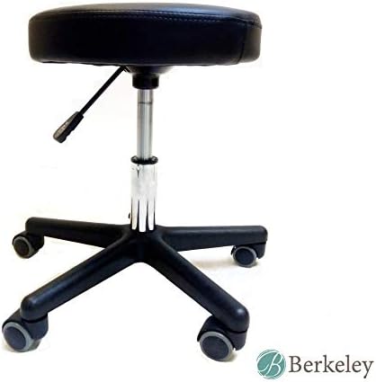 Terrell Office Stool (Black) with Adjustable Height 19" to 25" and Castors, Ideal for Office, Clinic, Tattoo Studio, Ultra Thick Cushion with Diameter 15”, Sturdy & Comfortable
