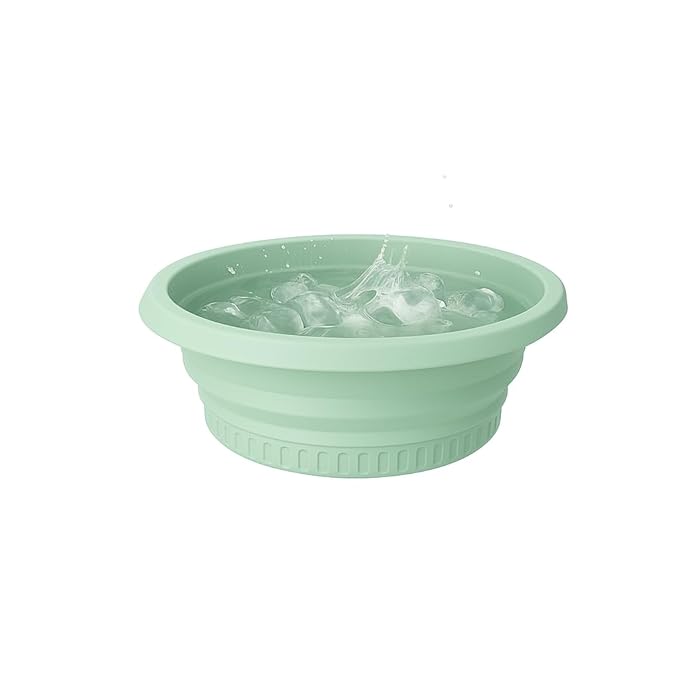 Face Bowl for Ice with Built-in Ice Tray – Collapsible Silicone Facial Ice Bath Bowl for Cold Plunge Therapy Skin Tightening Acne Relief – Portable Spa Tool for Home Green