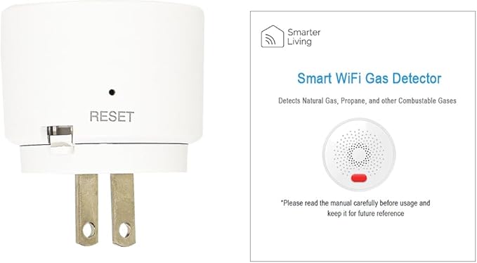 Smarter Living - WiFi Gas Alarm Leak Detector for Natural Gas, Propane, Methane, Butane, LPG, LNG, Flammable Explosive Gases, Reliable Sensor, Phone Notifications, Plug in, Trailer, RV, Home