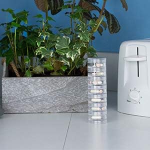 GMS Small 7 Day Stack-able Pill Organizer Case for Medication, Vitamins, and Supplements with 7 Lids - one for Each Portable and Removable Container (Clear)