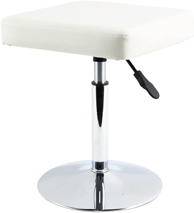 FURWOO White Square Salon Stool - Height Adjustable Step Stool for Vanity,Manicure,Shop,Barber Home Office,Small
