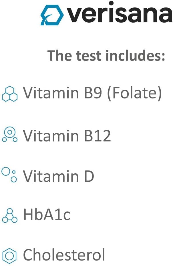 Verisana Micronutrient Test & HbA1c + Cholesterol – Determine Your Vitamin B9 & B12, Vitamin D Levels + HbA1c & Cholesterol – Easily & Conveniently from Home – Analysis by CLIA-Certified Lab