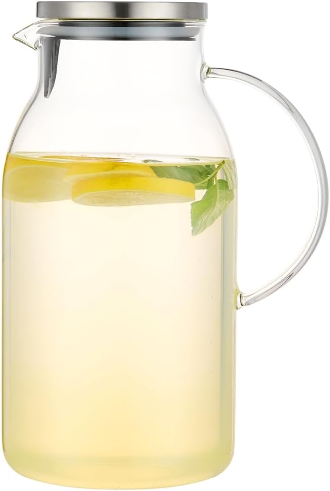 Karafu 100 Ounces/3 Liter Glass Pitcher with Lid, Wide Mouth Heat Resistant Water Jug for Hot/Cold Water, Ice tea and Juice Beverage